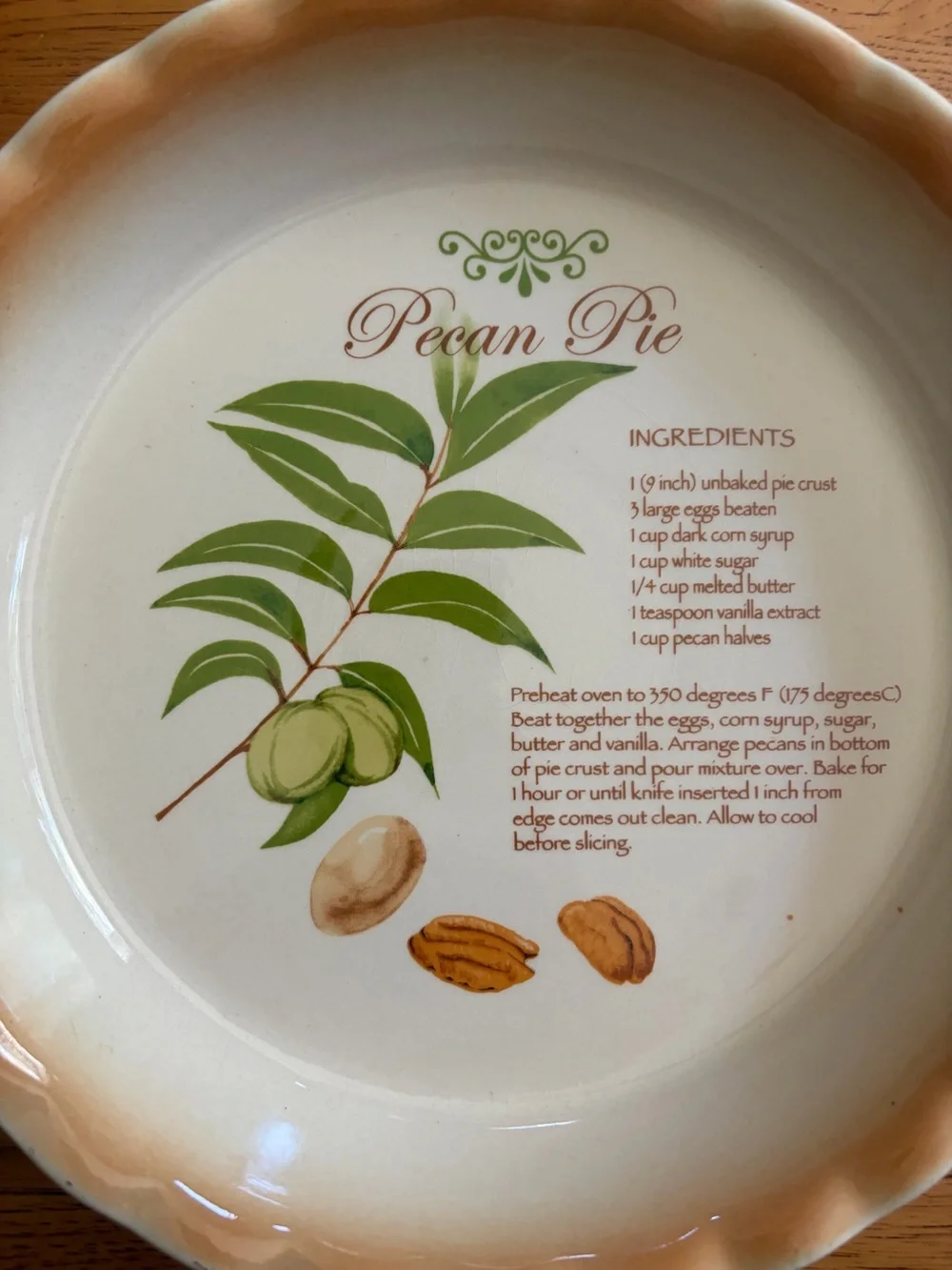 Vintage Pecan Pie Recipe Serving Dish